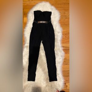 Black pants romper with attached belt